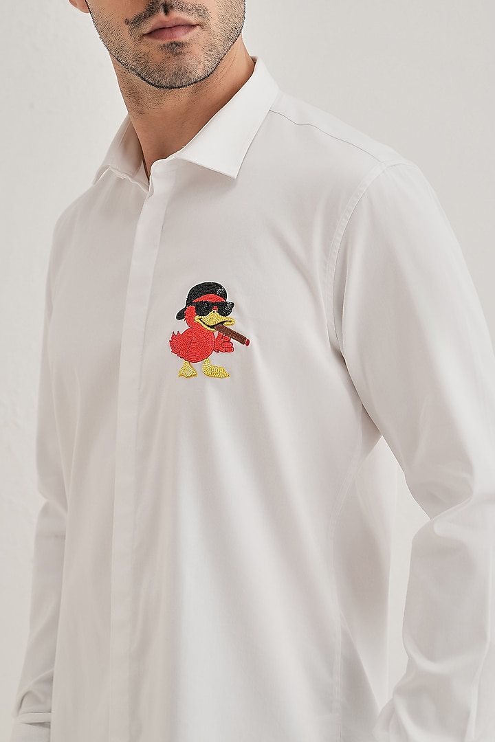 White Cotton & Satin Hand Embroidered Party Wear Shirt by Komal Kothari at Pernia's Pop Up Shop