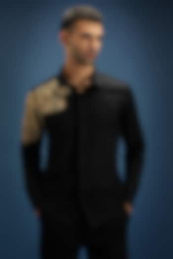 Black Cotton Hand Embroidered Party Wear Shirt by Komal Kothari at Pernia's Pop Up Shop