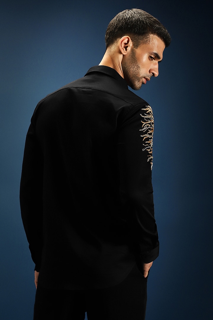 Black Cotton Hand Embroidered Party Wear Shirt by Komal Kothari at Pernia's Pop Up Shop