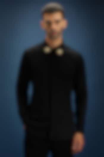 Black Cotton Hand Embroidered Party Wear Shirt by Komal Kothari at Pernia's Pop Up Shop