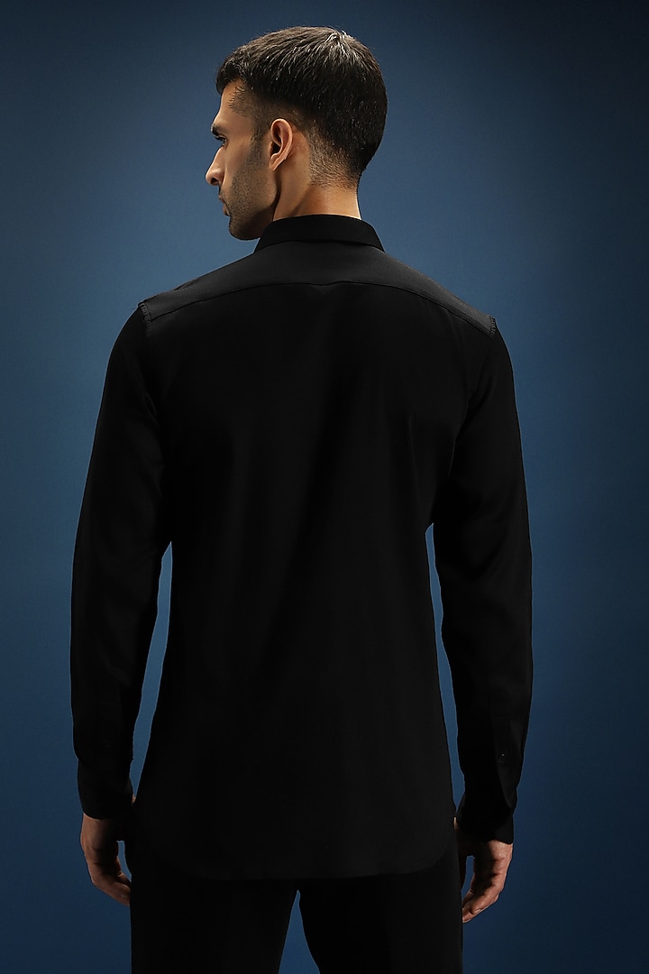 Black Cotton Hand Embroidered Party Wear Shirt by Komal Kothari at Pernia's Pop Up Shop