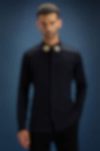 Navy Blue Cotton Hand Embroidered Party Wear Shirt by Komal Kothari at Pernia's Pop Up Shop