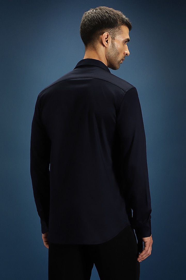 Navy Blue Cotton Hand Embroidered Party Wear Shirt by Komal Kothari at Pernia's Pop Up Shop