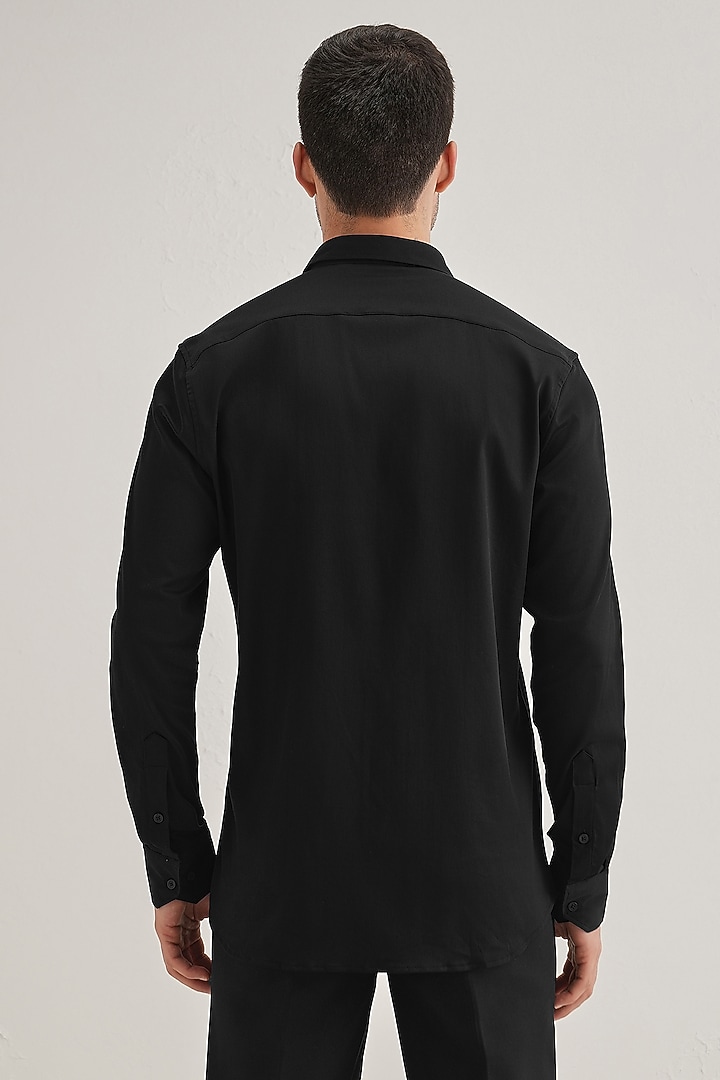 Black Cotton & Satin Hand Embroidered Party Wear Shirt by Komal Kothari at Pernia's Pop Up Shop