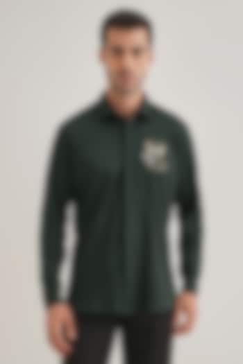 Bottle Green Cotton & Satin Hand Embroidered Party Wear Shirt by Komal Kothari at Pernia's Pop Up Shop