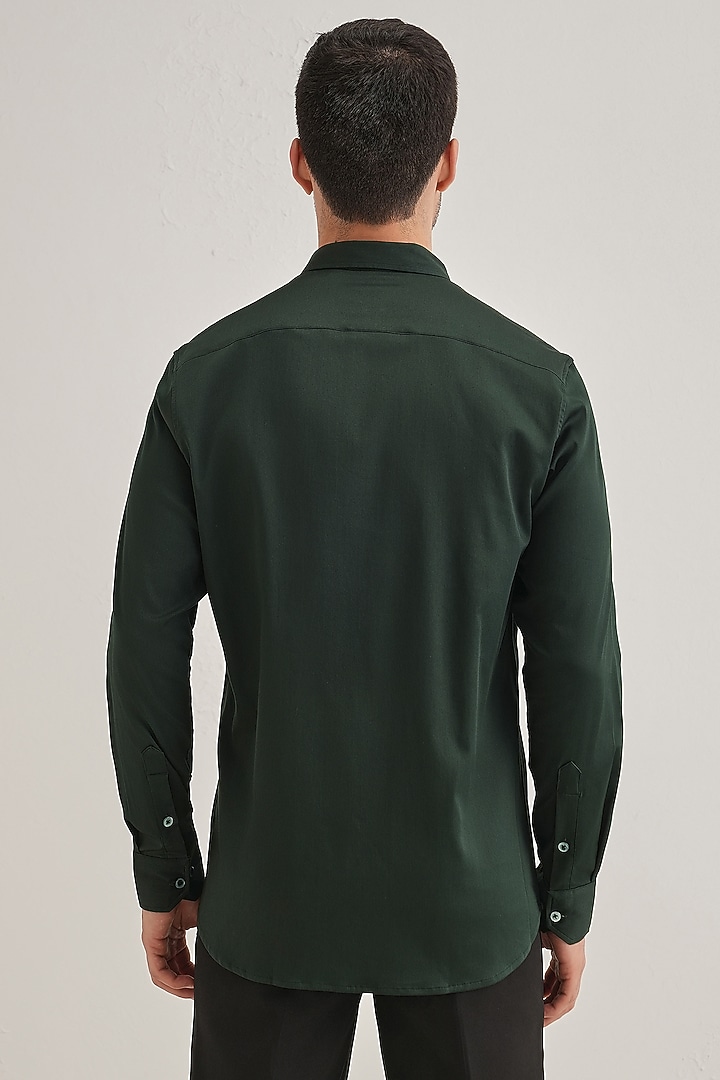 Bottle Green Cotton & Satin Hand Embroidered Party Wear Shirt by Komal Kothari at Pernia's Pop Up Shop