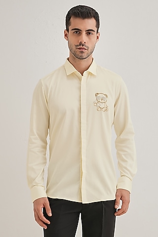 Ivory Cotton & Satin Hand Embroidered Shirt by Komal Kothari