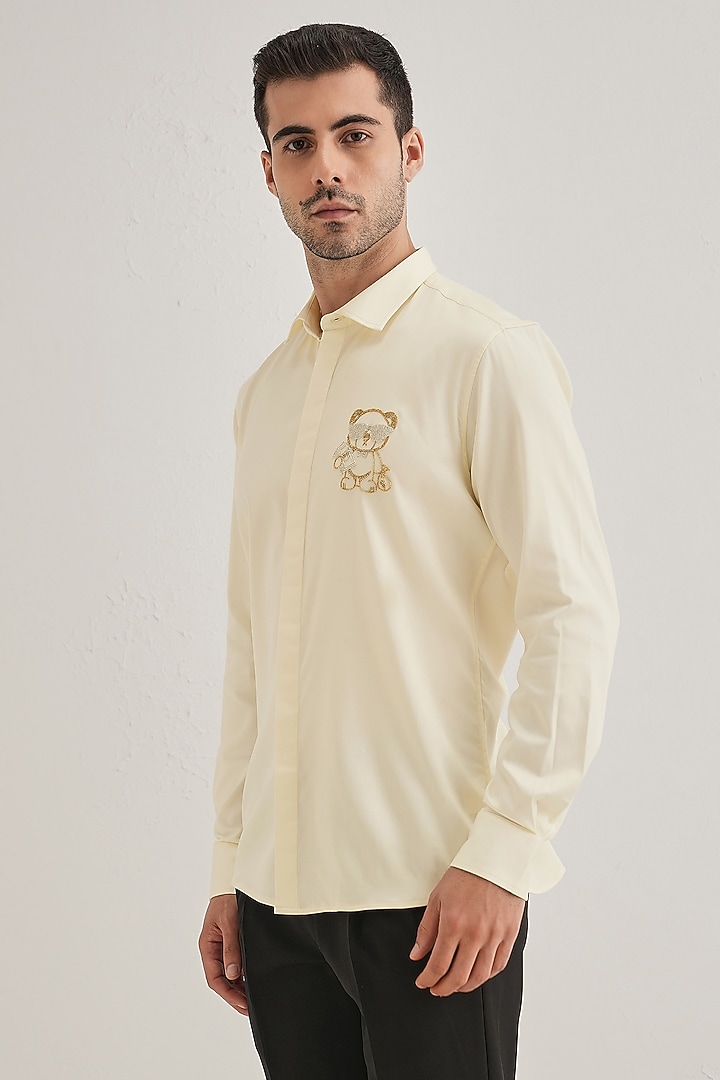 Ivory Cotton & Satin Hand Embroidered Party Wear Shirt by Komal Kothari at Pernia's Pop Up Shop