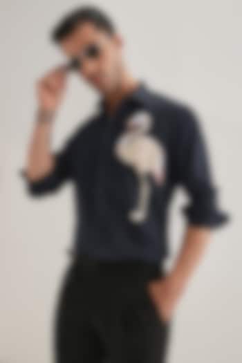 Navy Cotton & Satin Hand Embroidered Party Wear Shirt by Komal Kothari at Pernia's Pop Up Shop