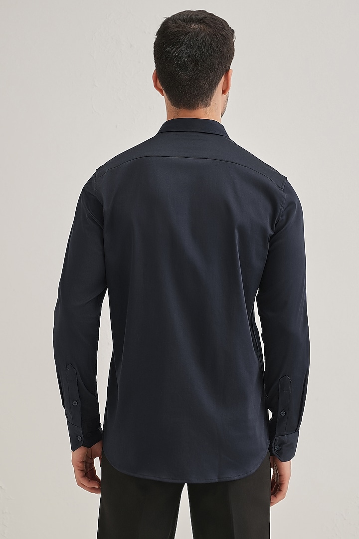 Navy Cotton & Satin Hand Embroidered Party Wear Shirt by Komal Kothari at Pernia's Pop Up Shop