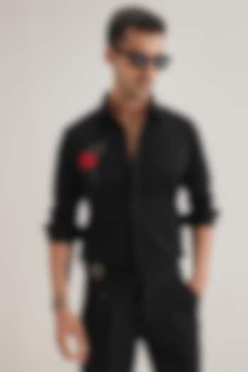 Black Cotton & Satin Hand Embroidered Party Wear Shirt by Komal Kothari at Pernia's Pop Up Shop