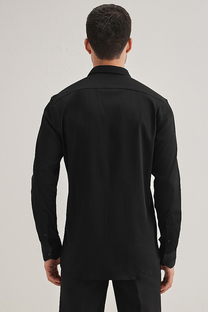 Black Cotton & Satin Hand Embroidered Party Wear Shirt by Komal Kothari at Pernia's Pop Up Shop