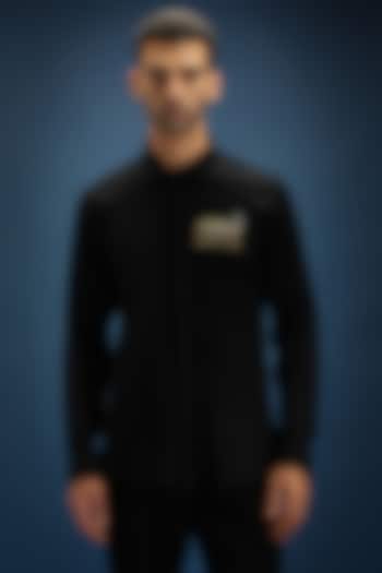 Black Cotton Hand Embroidered Party Wear Shirt by Komal Kothari at Pernia's Pop Up Shop