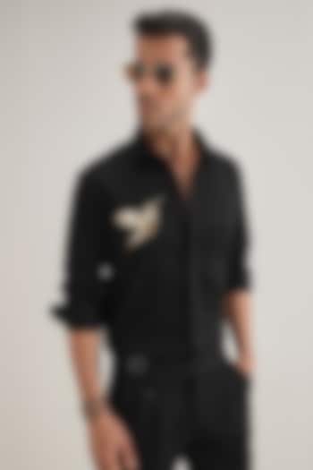 Black Cotton & Satin Hand Embroidered Party Wear Shirt by Komal Kothari at Pernia's Pop Up Shop