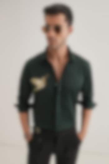 Bottle Green Cotton & Satin Hand Embroidered Party Wear Shirt by Komal Kothari at Pernia's Pop Up Shop