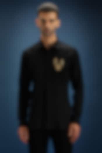 Black Cotton Hand Embroidered Party Wear Shirt by Komal Kothari at Pernia's Pop Up Shop