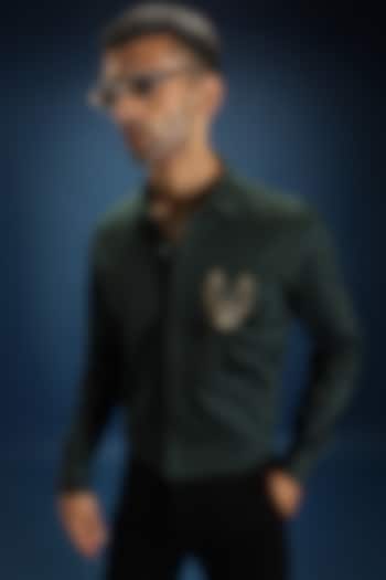 Bottle Green Cotton & Satin Hand Embroidered Party Wear Shirt by Komal Kothari at Pernia's Pop Up Shop