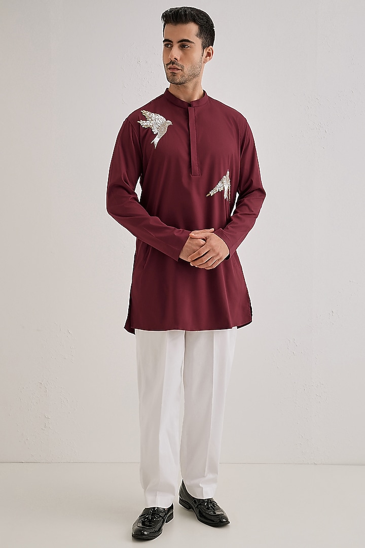 Burgundy Cotton Hand Embroidered Kurta by Komal Kothari at Pernia's Pop Up Shop