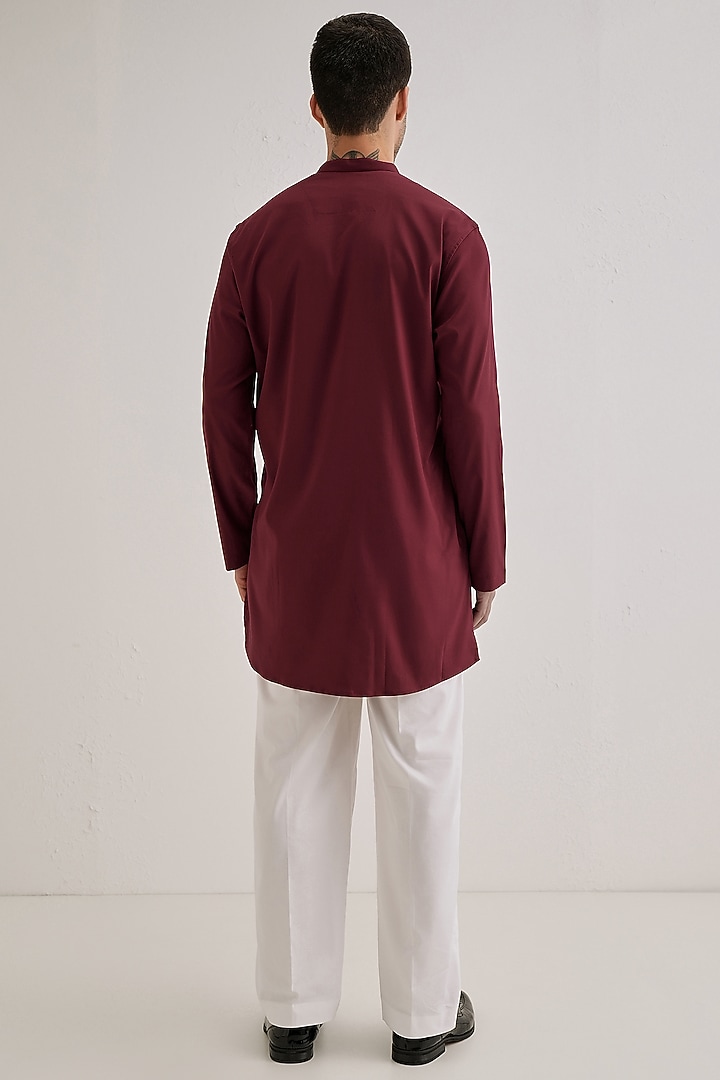 Burgundy Cotton Hand Embroidered Kurta by Komal Kothari at Pernia's Pop Up Shop
