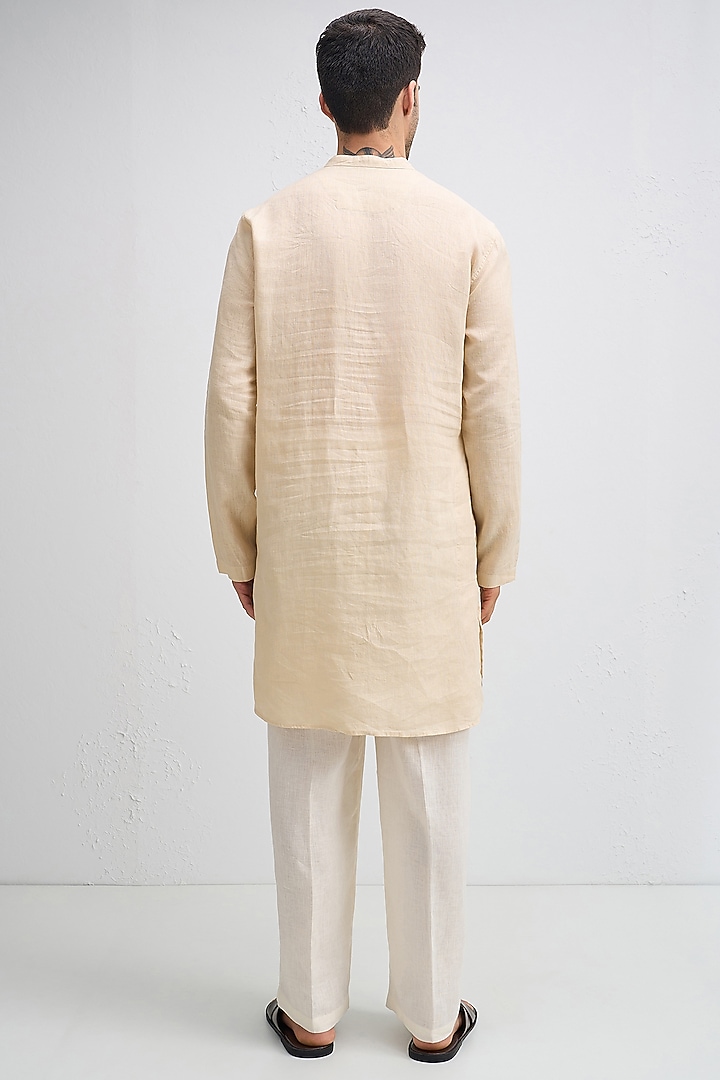 Beige Linen Woven Kurta by Komal Kothari at Pernia's Pop Up Shop