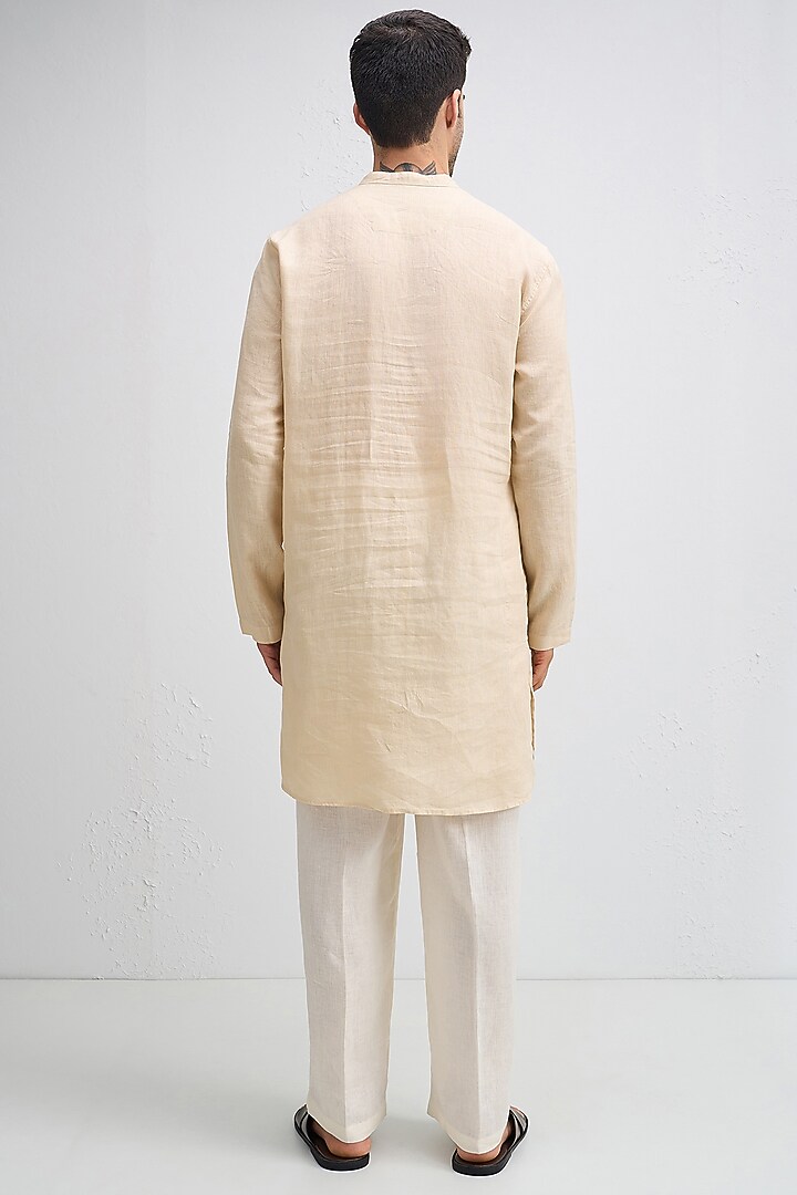 Beige Linen Woven Kurta Set by Komal Kothari at Pernia's Pop Up Shop