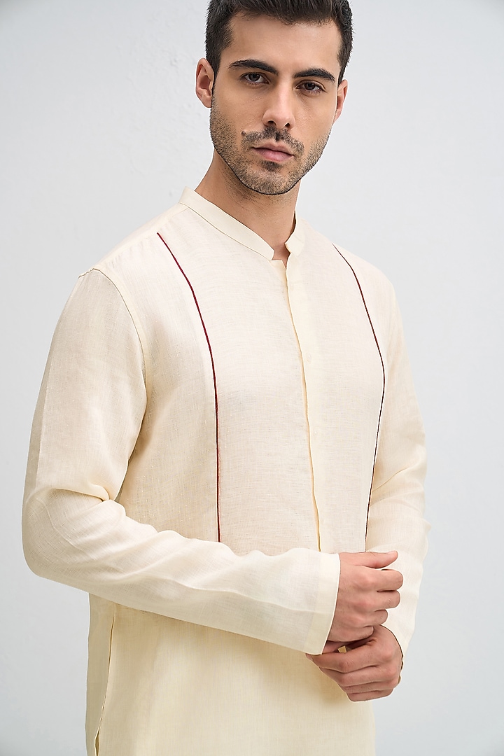 Ivory Linen Woven Kurta Set by Komal Kothari at Pernia's Pop Up Shop