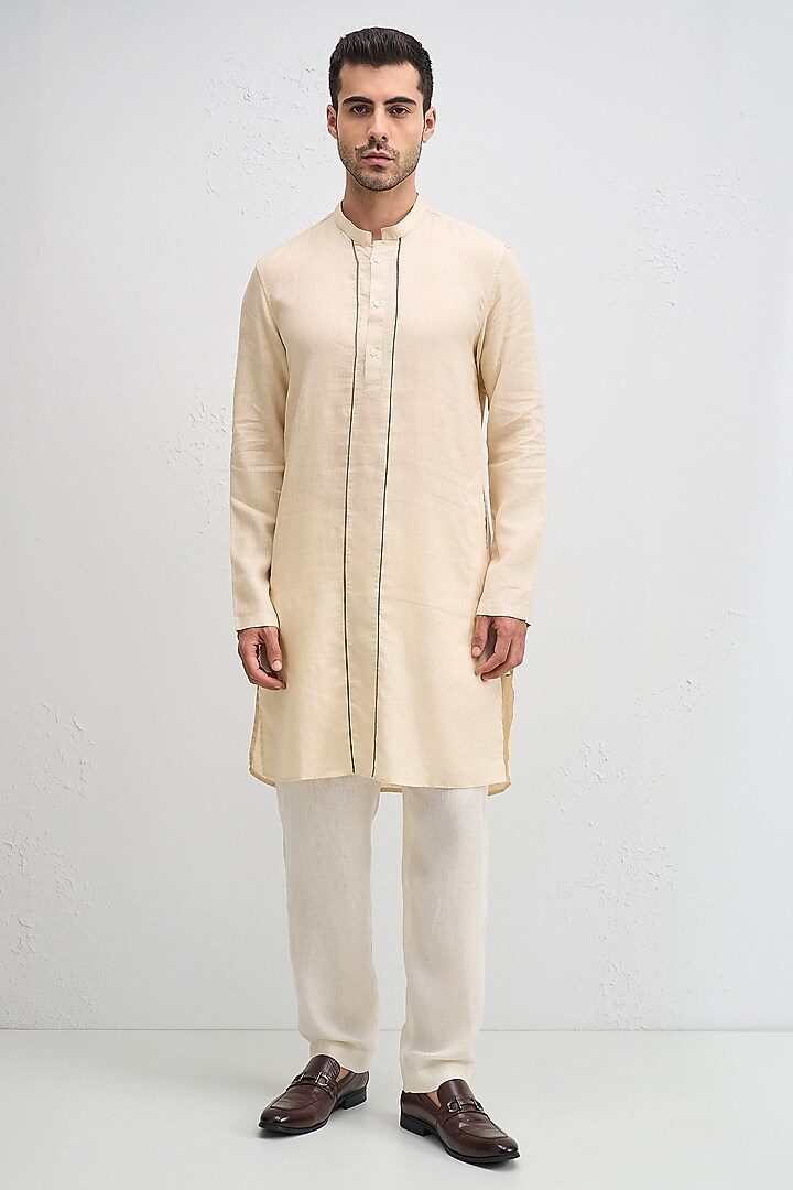 Beige Linen Kurta by Komal Kothari at Pernia's Pop Up Shop