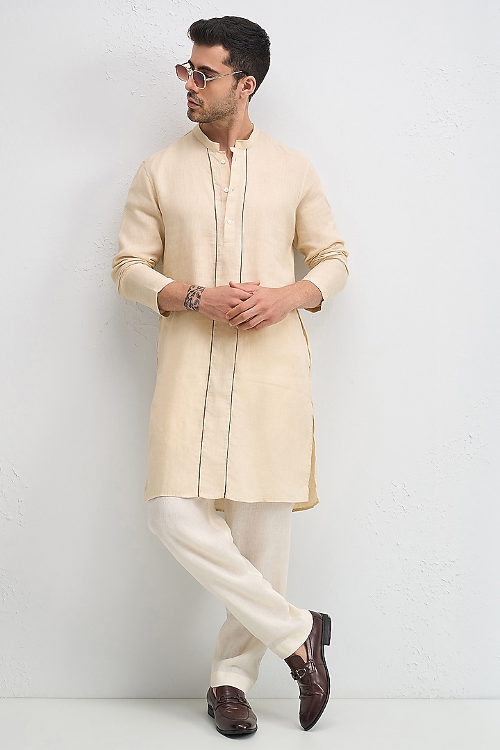 Beige Linen Kurta Set by Komal Kothari at Pernia's Pop Up Shop
