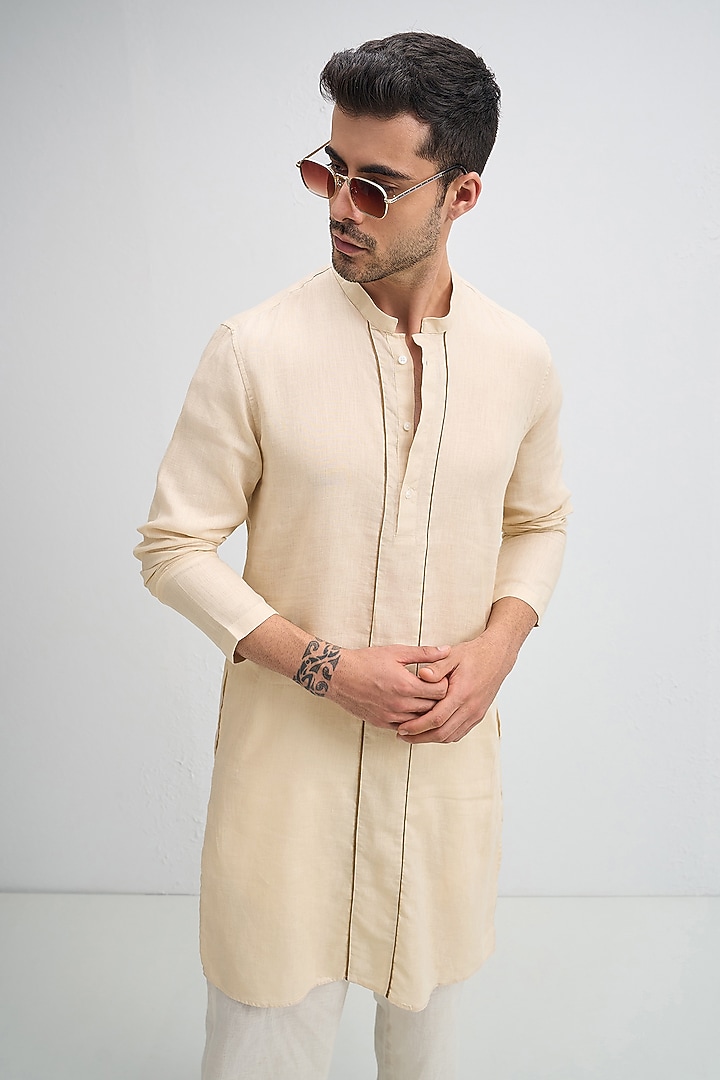 Beige Linen Kurta Set by Komal Kothari at Pernia's Pop Up Shop
