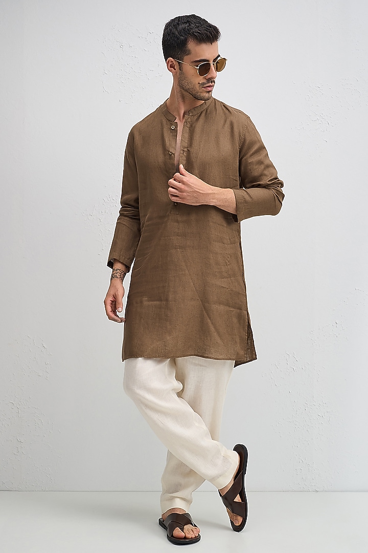 Coco Brown Linen Kurta Set by Komal Kothari at Pernia's Pop Up Shop