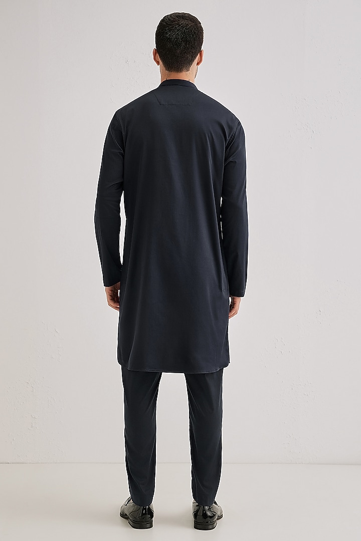 Navy Cotton & Satin Hand Embroidered Kurta by Komal Kothari at Pernia's Pop Up Shop