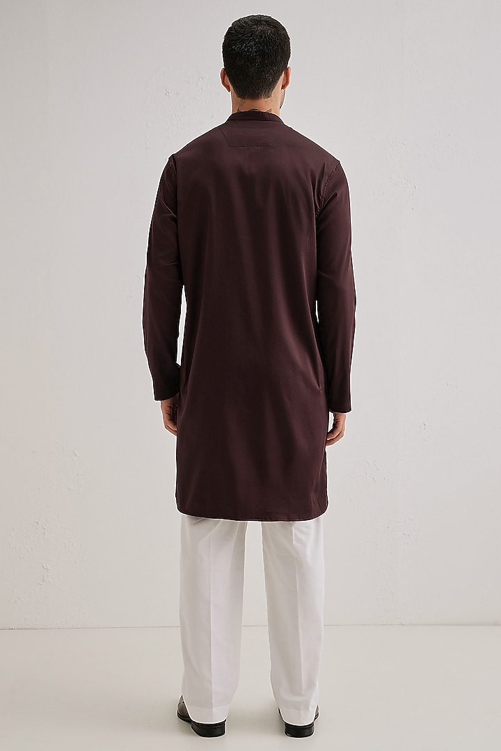 Wine Cotton & Satin Hand Embroidered Kurta by Komal Kothari at Pernia's Pop Up Shop