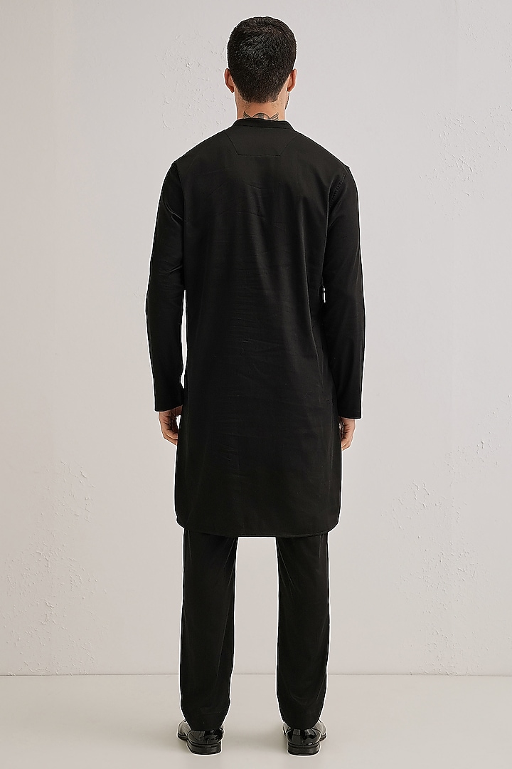 Black Cotton & Satin Hand Embroidered Kurta by Komal Kothari at Pernia's Pop Up Shop