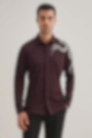 Wine Cotton & Satin Hand Embroidered Party Wear Shirt by Komal Kothari at Pernia's Pop Up Shop