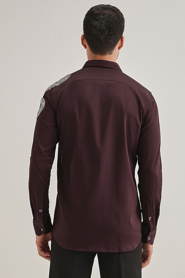 Wine Cotton & Satin Hand Embroidered Party Wear Shirt by Komal Kothari at Pernia's Pop Up Shop