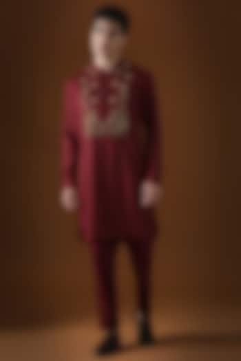 Maroon Cotton Hand Embroidered Kurta by Komal Kothari