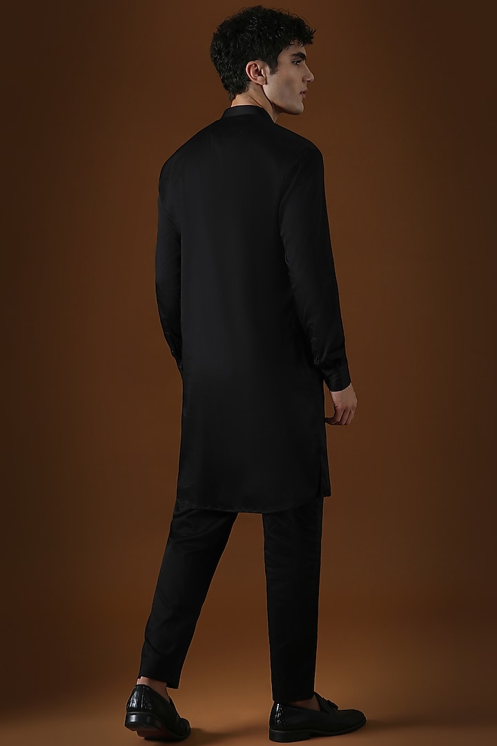 Black Cotton Elephant Hand Embroidered Kurta by Komal Kothari at Pernia's Pop Up Shop