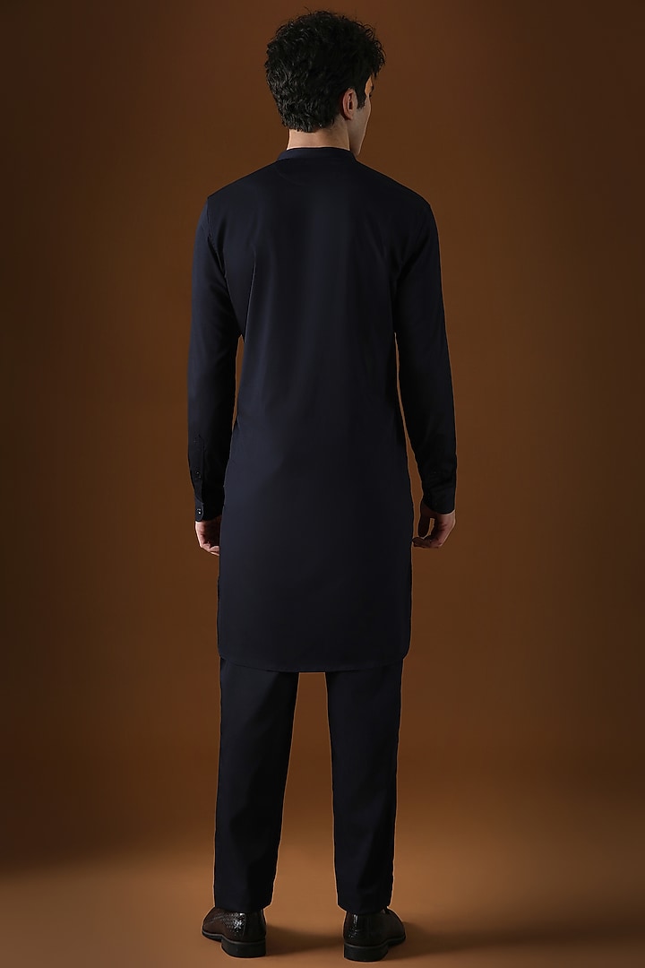 Navy Blue Cotton Elephant Hand Embroidered Kurta by Komal Kothari at Pernia's Pop Up Shop