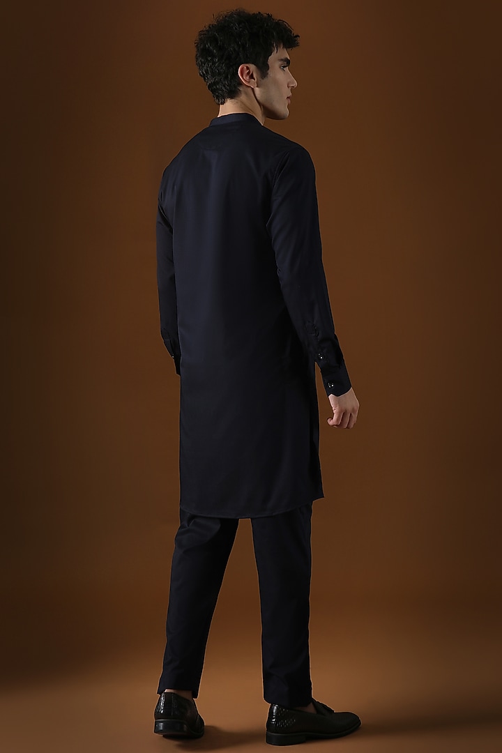 Navy Blue Cotton Mirror Hand Embroidered Kurta by Komal Kothari at Pernia's Pop Up Shop