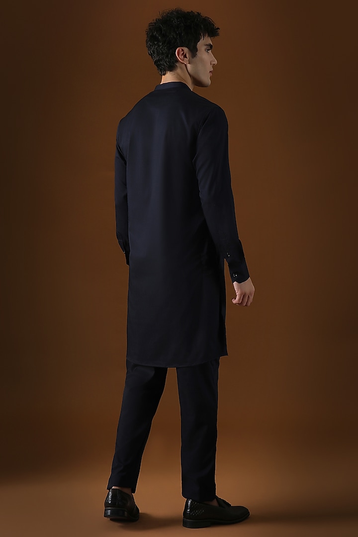 Navy Blue Cotton Lion Hand Embroidered Kurta by Komal Kothari at Pernia's Pop Up Shop
