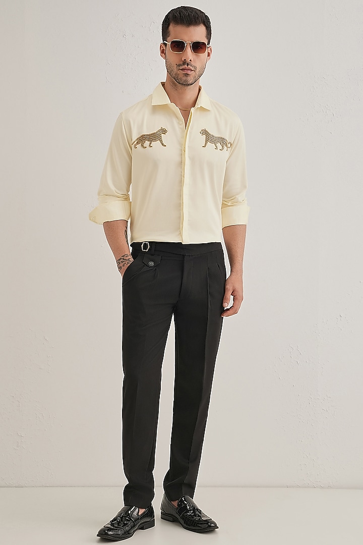 Ivory Cotton & Satin Hand Embroidered Party Wear Shirt by Komal Kothari at Pernia's Pop Up Shop
