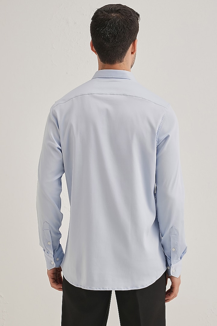 Powder Blue Cotton & Satin Hand Embroidered Party Wear Shirt by Komal Kothari at Pernia's Pop Up Shop