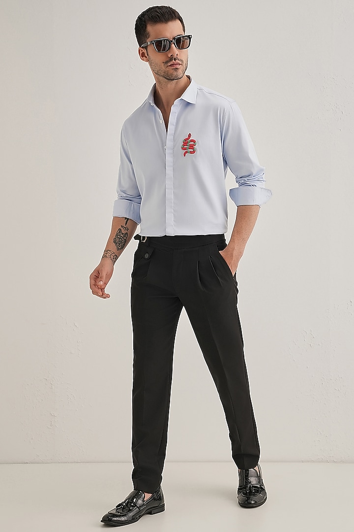 Powder Blue Cotton & Satin Hand Embroidered Party Wear Shirt by Komal Kothari at Pernia's Pop Up Shop