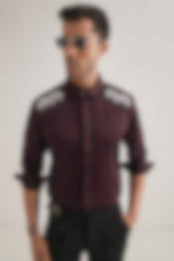 Wine Cotton & Satin Hand Embroidered Party Wear Shirt by Komal Kothari at Pernia's Pop Up Shop