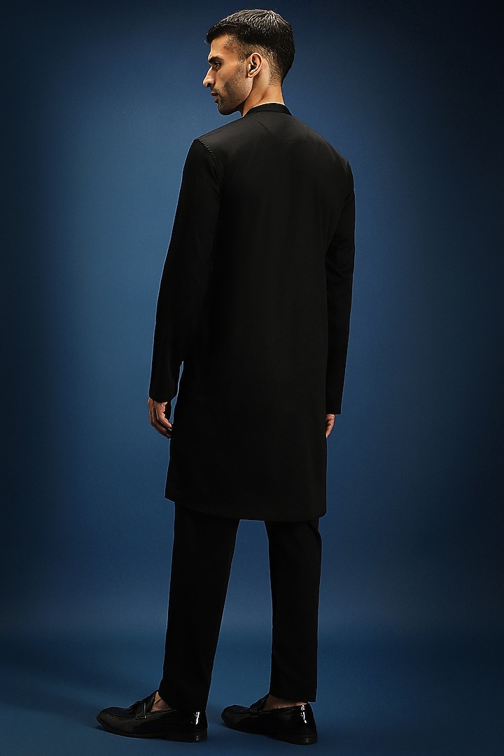 Black Cotton & Satin Kurta by Komal Kothari at Pernia's Pop Up Shop