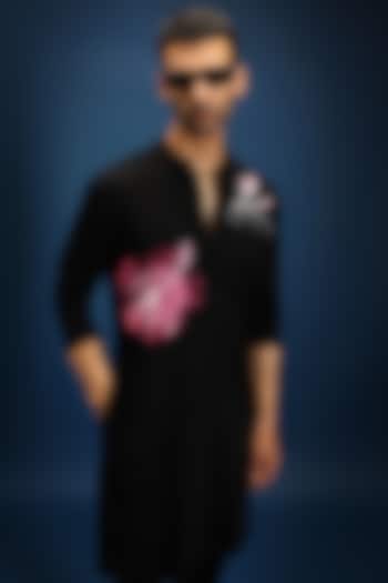 Black Cotton & Satin Kurta by Komal Kothari at Pernia's Pop Up Shop