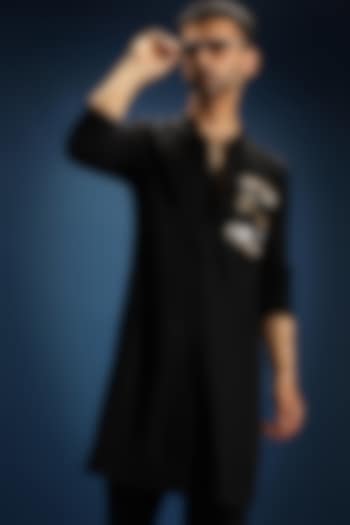 Black Cotton & Satin Kurta by Komal Kothari at Pernia's Pop Up Shop