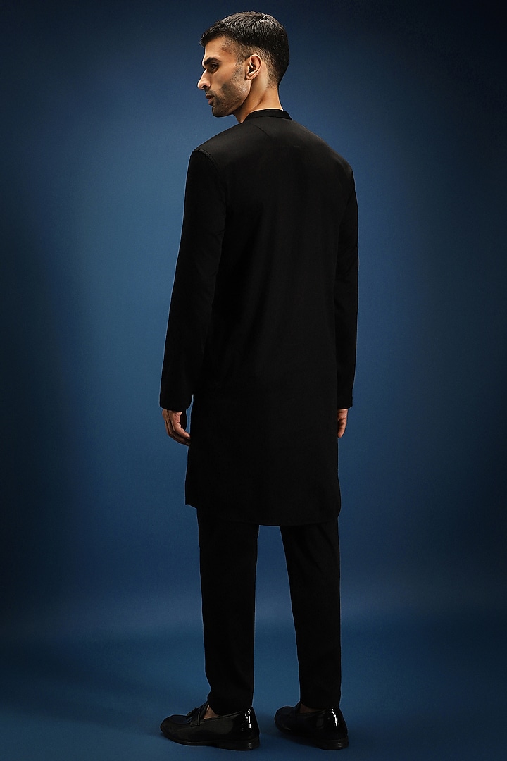 Black Cotton & Satin Kurta by Komal Kothari at Pernia's Pop Up Shop