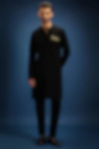 Black Cotton & Satin Kurta by Komal Kothari at Pernia's Pop Up Shop