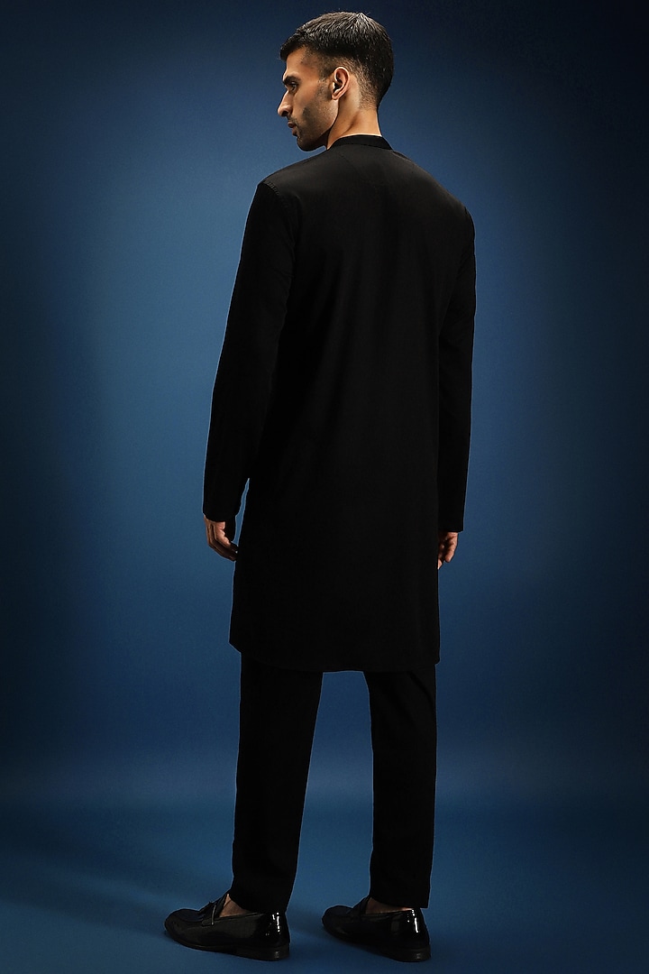 Black Cotton & Satin Kurta by Komal Kothari at Pernia's Pop Up Shop
